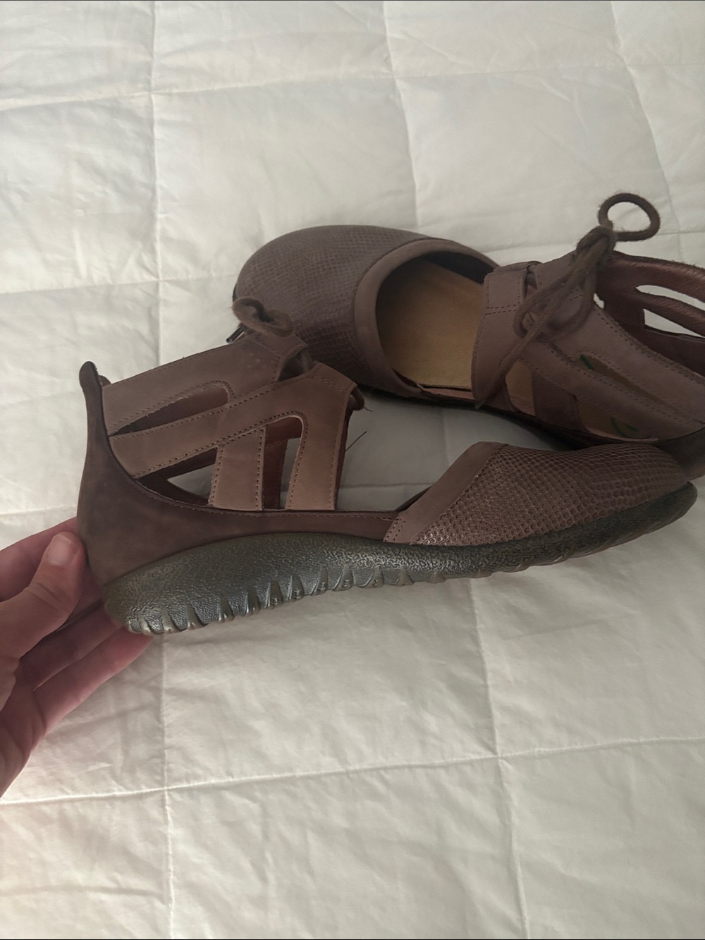 Naot Brown Lace-Up Cutout Women's Sandals - Picture 6 of 10